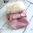 Большой меховой воротник, одежда для собак, зимняя теплая пуховая одежда для щенков, кофейного и розового цветов, куртки для собак