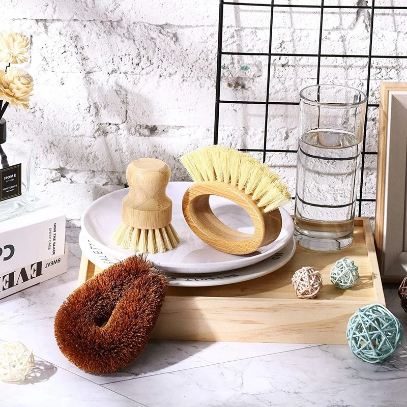 

Brush Combination,Ring Brush Round Bamboo Dish Brush Brown Brush for Vegetable Cleaning Kitchenware,Household Cleaning