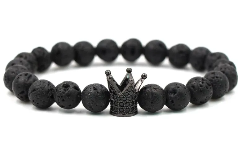 

8 мм 6j4, эластичный регулируемый натуральный черный камень, вулканическая лава, бусина, микрозакрепка, корона, cz, кубический цирконий, брасле...