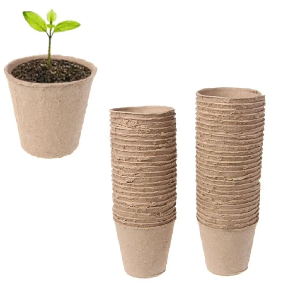 

50 Pieces 6cm Garden Round Peat Pots Plant Seedling Starters Cups Nursery Herb Seed Tray Planting Tools Nursery Pot