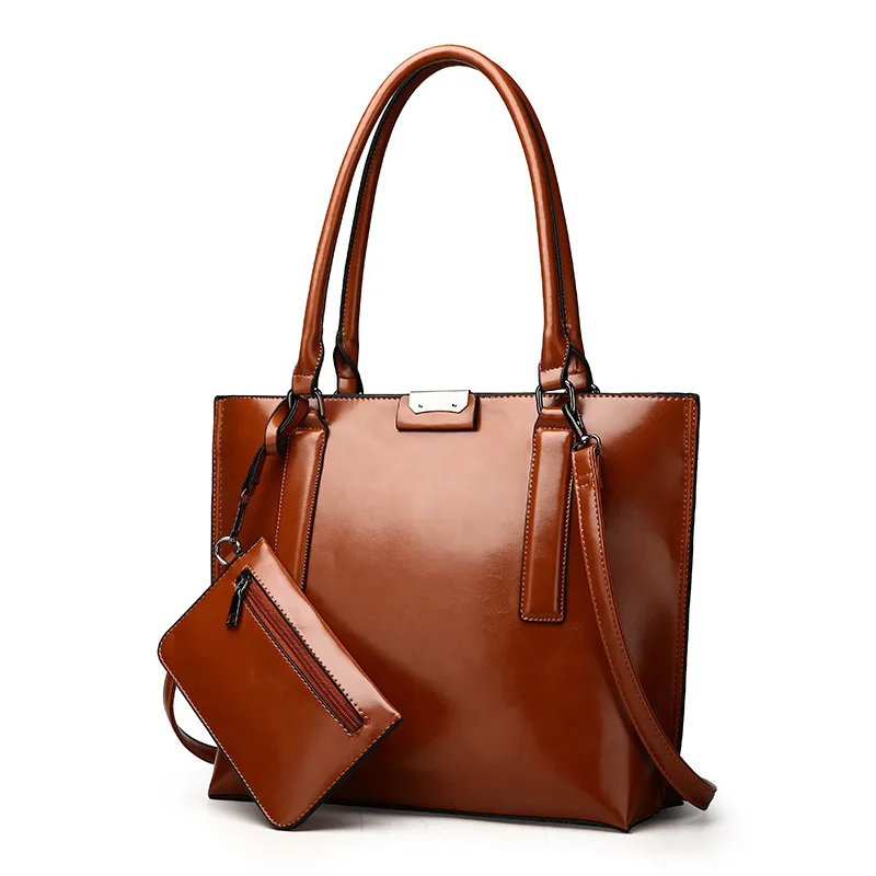 

New Solid Color zi mu bao Women's Handbag Mass liang pi Shoulder Two-Piece Set