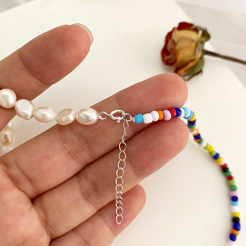 

ASHIQI Natural Freshwater Baroque Pearl Necklace Fashion Colorful Bead Jewelry for Women New Gift