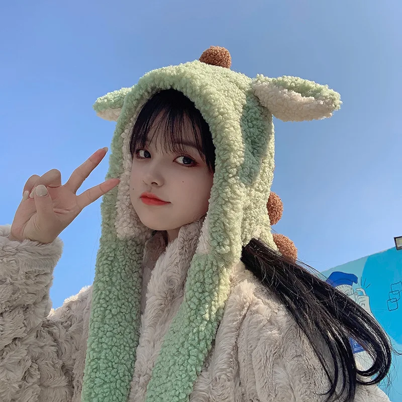 2021 Милая забавная шапка с маленьким динозавром Женская осенне-зимняя плюс