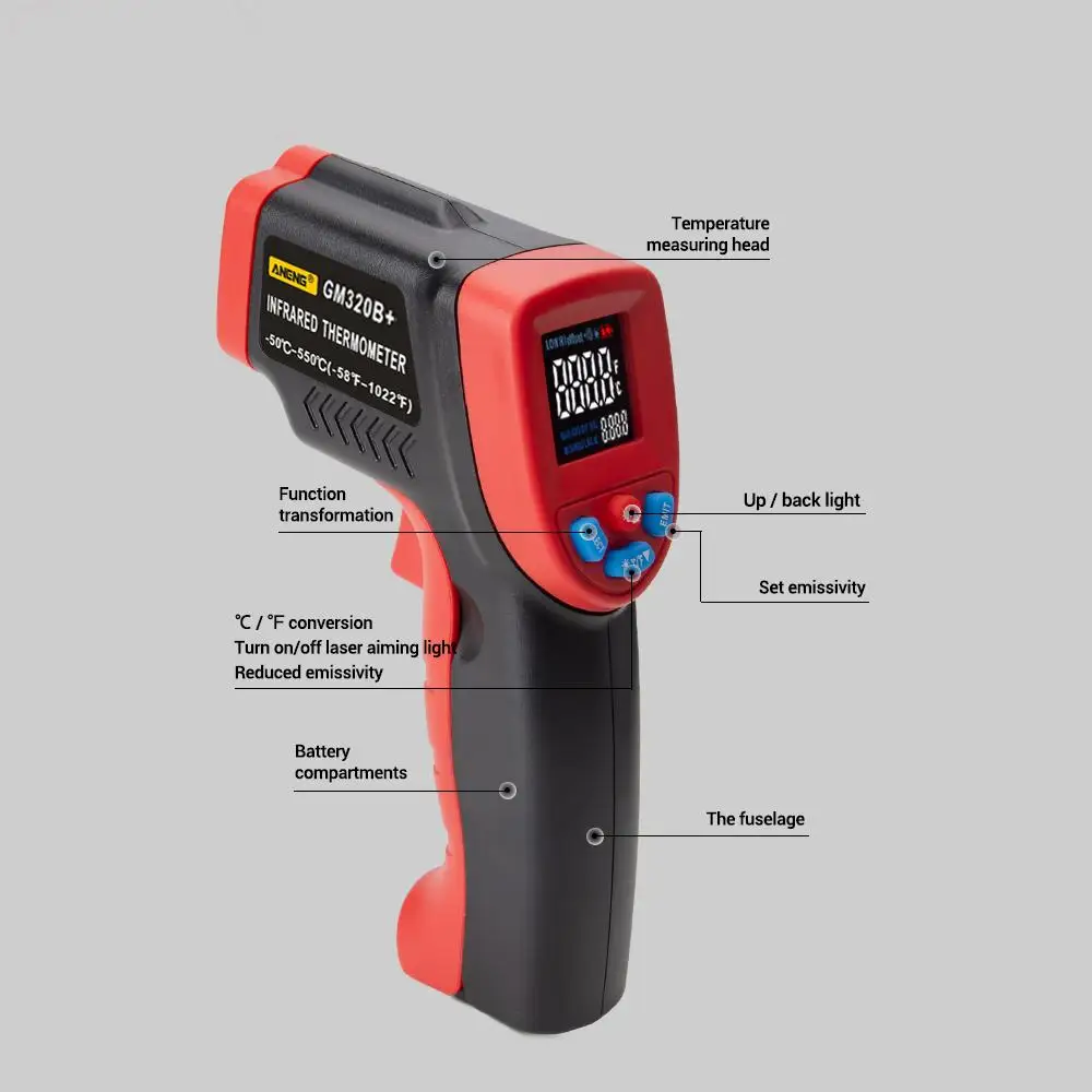 

AMYGOJJ ANENG GM320B+ Digital Infrared Thermometer Hygrometer Weather Station Temperature Meter Humidity Meter