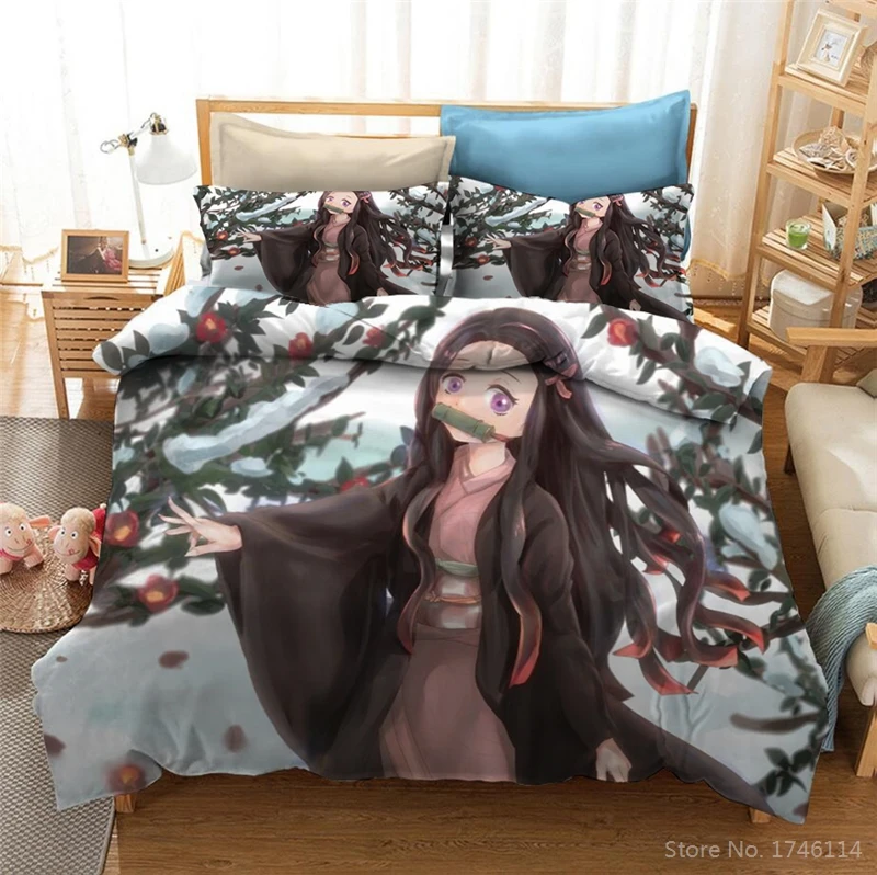 

Anime Kimetsu No Yaiba Bedding Set Demon Slayer 3D Cartoon Duvet Cover Set Soft Bed Linens Bedclothes Twin Full Queen King Size