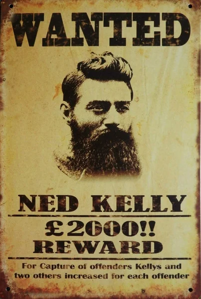 

Wanted Ned Kelly Rustic Metal Sign, Vintage Tin Shed Garage & Bar Man Cave