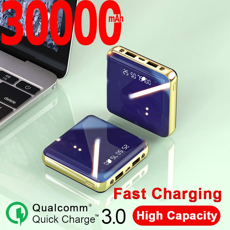 Мини Мобильный Внешний аккумулятор 30000 мАч большая емкость LCD C Тип двойной USB