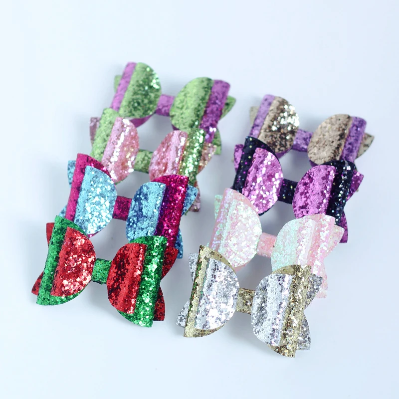 

2PCS 3in Sequins Color Mix Cute Christmas Bows Hair Clips Handmade Glitter Hairpins Accessories Women Girl Kids Lovely Barrettes