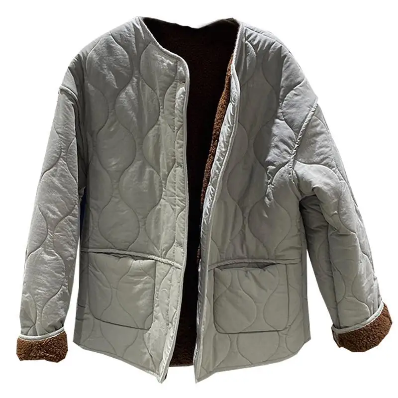 Короткая стильная женская парка в стиле ретро из овечьей шерсти с ромбовидным