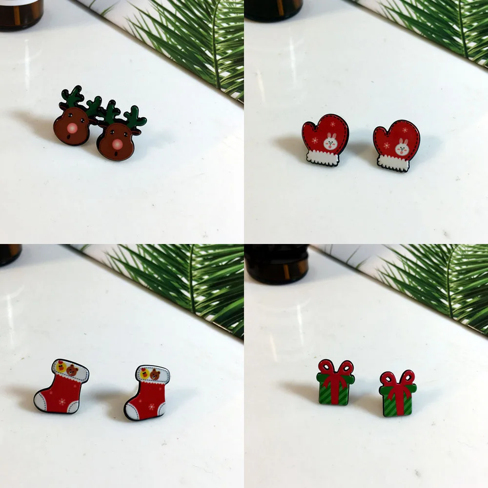 Модные женские серьги Милые простые милые рождественские чулки елки Санта