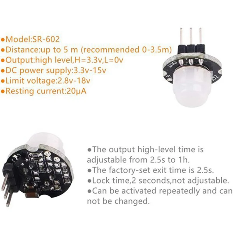 

3Pcs Miniature SR602 Small Body Infrared Sensor Module Pyroelectric Probe Sensor Switch Sensor