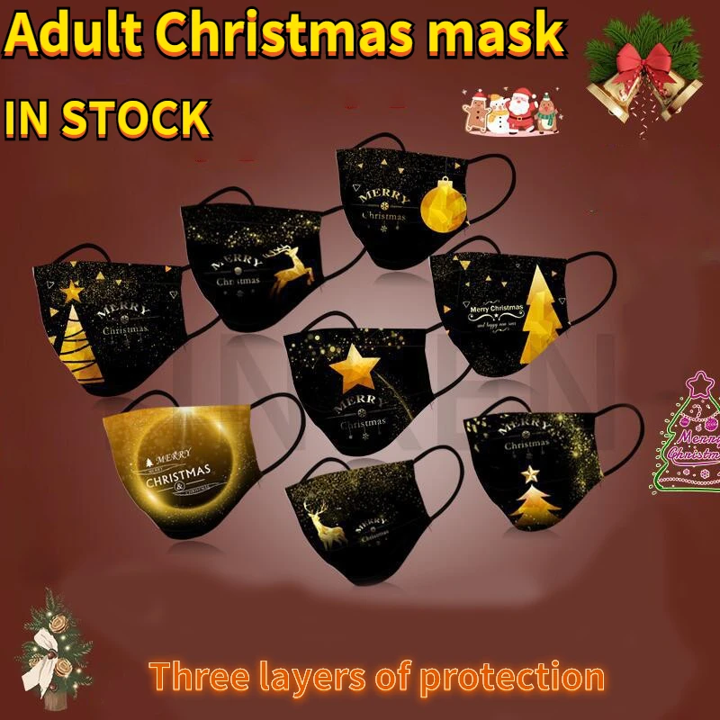 

2021 New Adult Mascarillas Christmas Mask Cartoon Print Disposable Adult Mascaras Christmas Face protective Mask Virus Face Mask