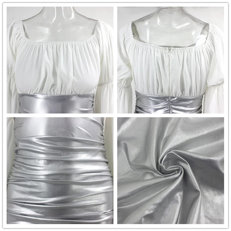 Осеннее шифоновое лоскутное белое сексуальное платье из искусственной кожи