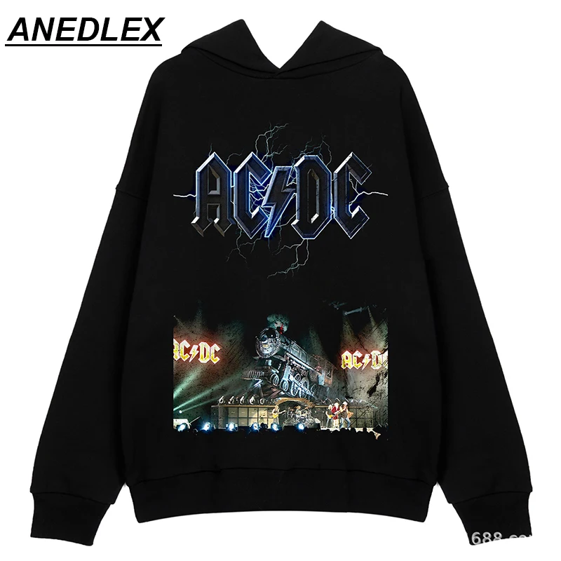 

2021 Hip Hop Streetwear Sweatshirt Hoodie Men Lightning Train Punk Hooded Pullover Harajuku Cotton Sweatshirt Hoodie Black
