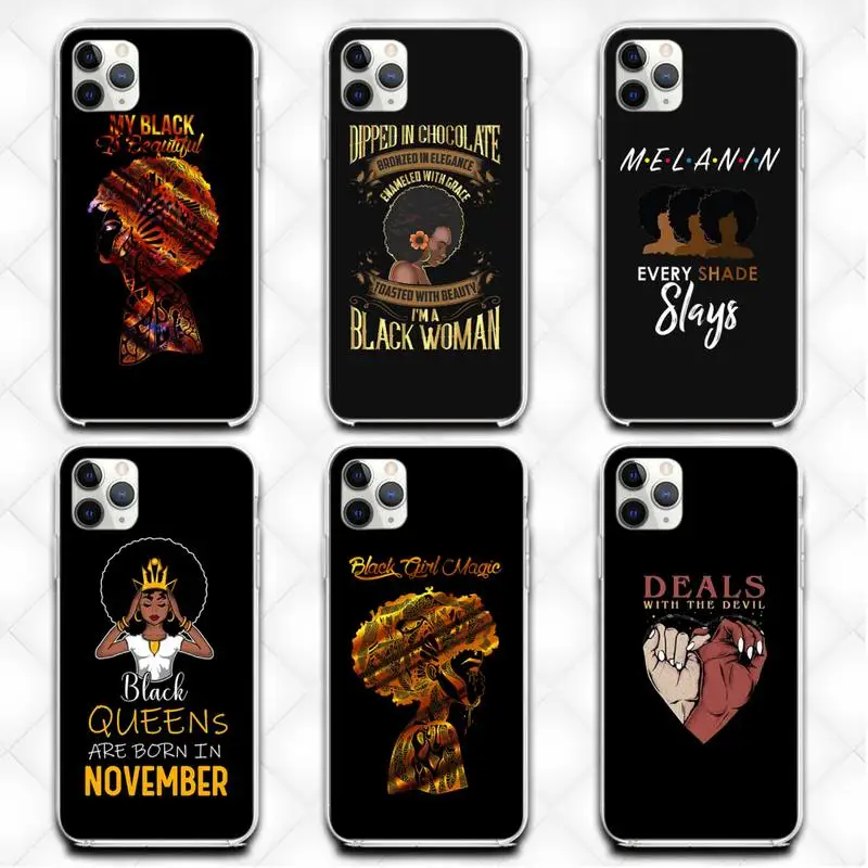 

Afro Girls Black Women Queen Art Phone Case Transparent Case For Iphone 6 6s 7 8 Plus XR X XS XSmax 11 12 13 Pro Mini Max