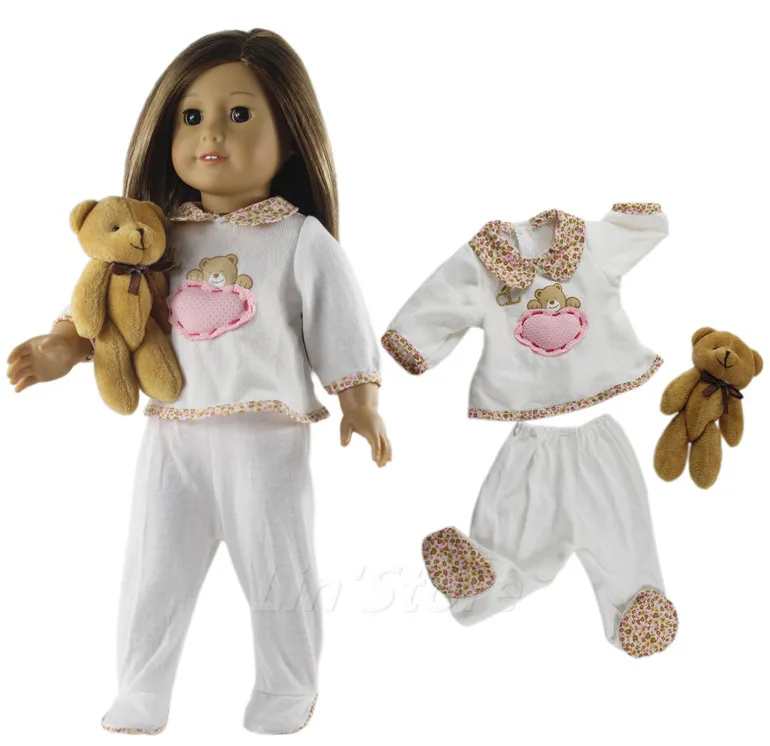 

1 Set Doll Clothes Top+pants for 18'' inch American Doll Handmade Sleepwear