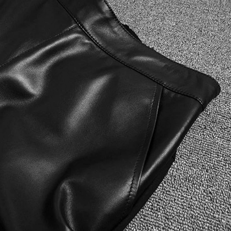 

New Brand European Genuine Leather Pants Female Trousers Plus Size Elastic Sheepskin Slim Fit Women Black Casual Long Pants