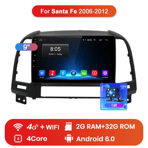 4G (2GB 32GB) Junsun V1 pro 4G+ 64G CarPlay DSP Android 8,1 автомобильный Радио Мультимедиа Стерео Аудио плеер gps 2 Din для hyundai Santa Fe 2 2006-2012 - Цвет: 4G (2GB 32GB)