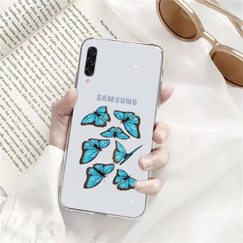 

Blue Butterfly Phone Case Transparent Clear For Samsung Galaxy A71 A21s S8 S9 S10 plus note 20 ultra