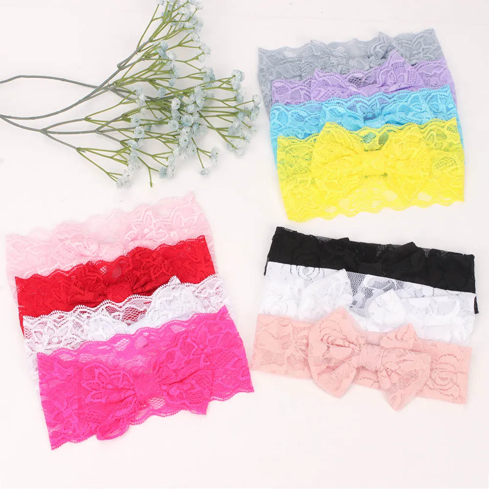 

New Baby Lace Headband Soft Bowknot Nylon Turban Hair Bands for Children Girls Elastic Head Wrap Hair Accessories