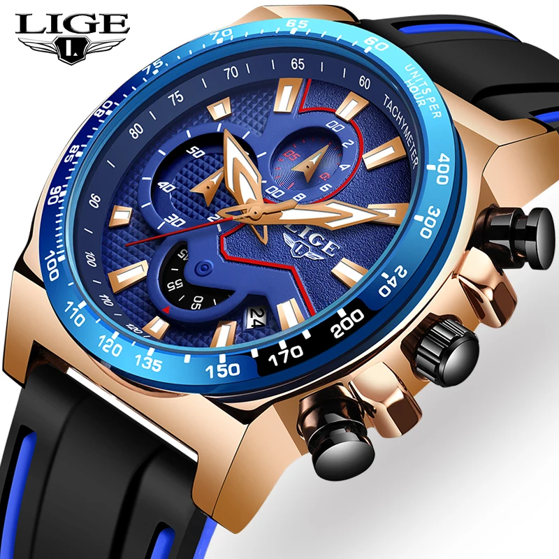 LIGE повседневные спортивные часы для мужчин синий топ бренд класса люкс военные
