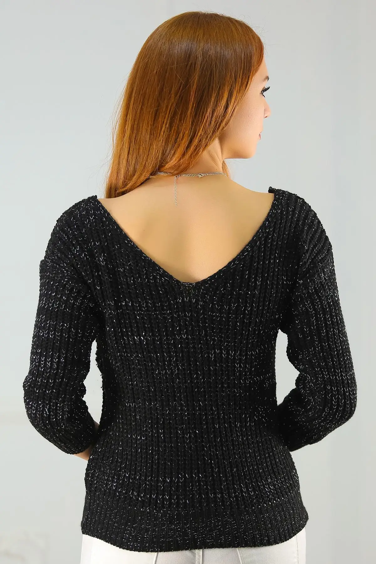 

Front Back V-Neck Knitwear Sweater Simlisiyah