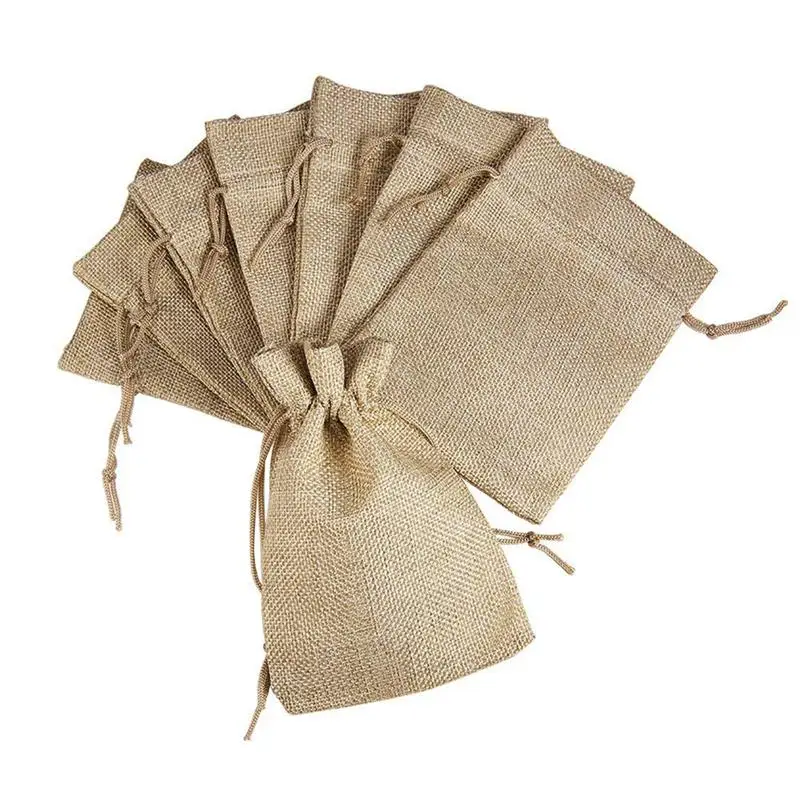 

AF88 -100pcs Burlap Packing Pouches Drawstring Bags 13x18cm Gift Bag Jute Packing Storage Linen Jewelry Pouches Sacks for Weddin