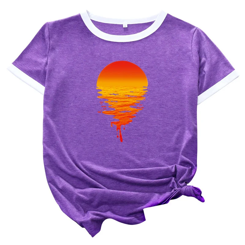 MK Assorted Color Casual Oversized Short Sleeve Women's T-Shirt Oversize Sunset Printed Tees Loose Tshirts Female Tops XXL | Женская