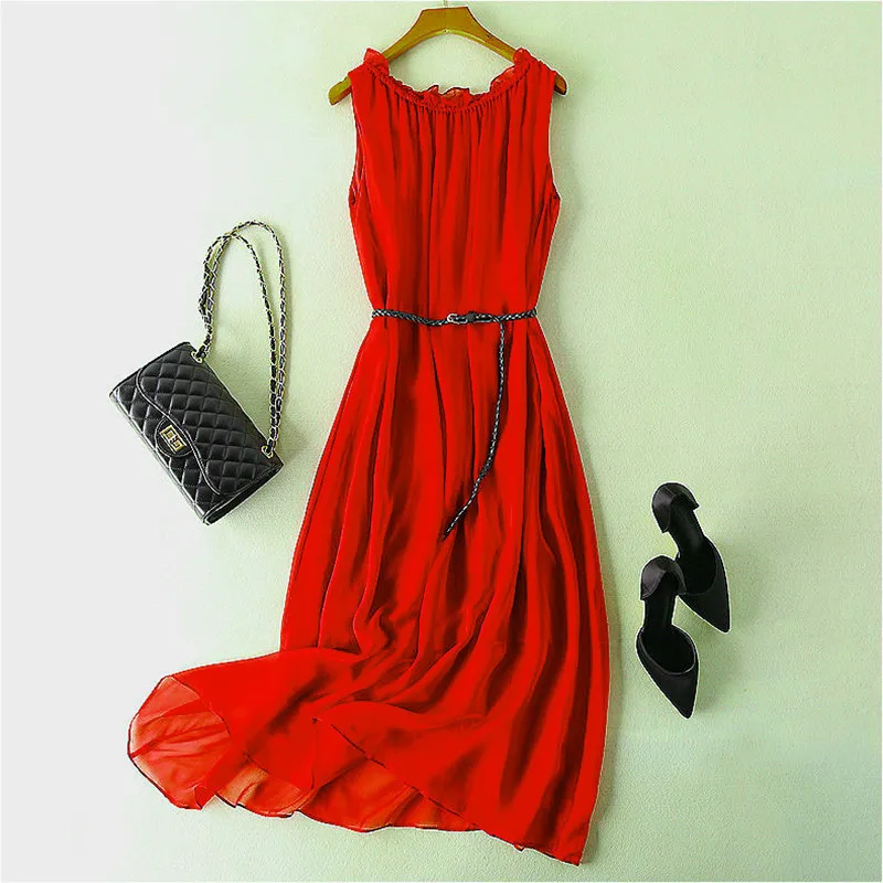 Tcyeek летнее платье женские шелковые длинные платья без рукавов белого цвета