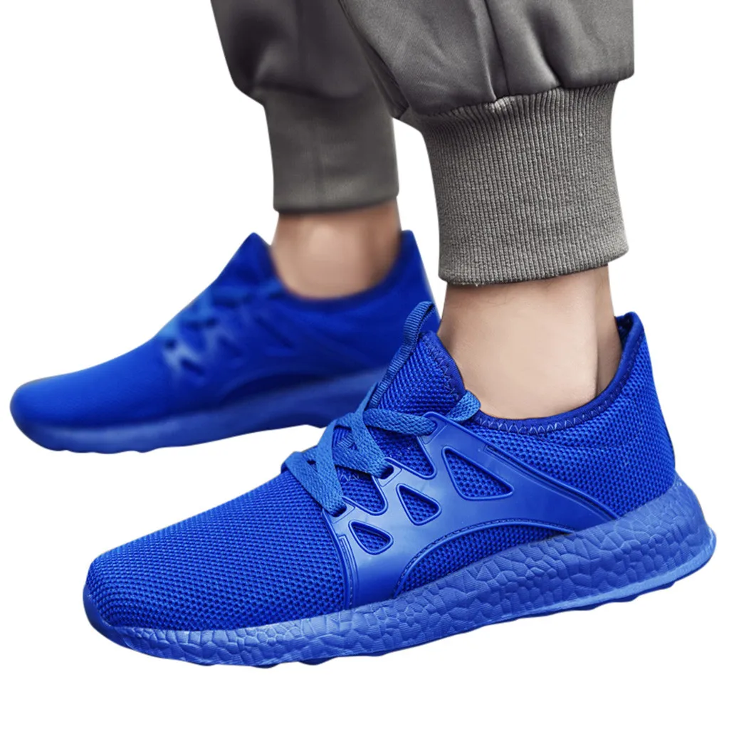 SAGACE Sneakers Men's Fashion Casual Mesh Lace Up Blue Solid Sport Running Shoes Comfortable Breathable Lightweight X0108 | Обувь
