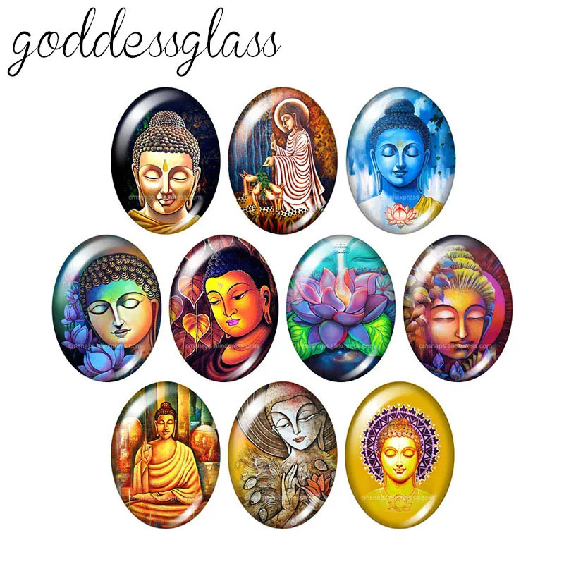 

TB0260 Buddhist Buddha 10pcs mixed 13x18mm/18x25mm/30x40mm Oval photo glass cabochon demo flat back Making findings