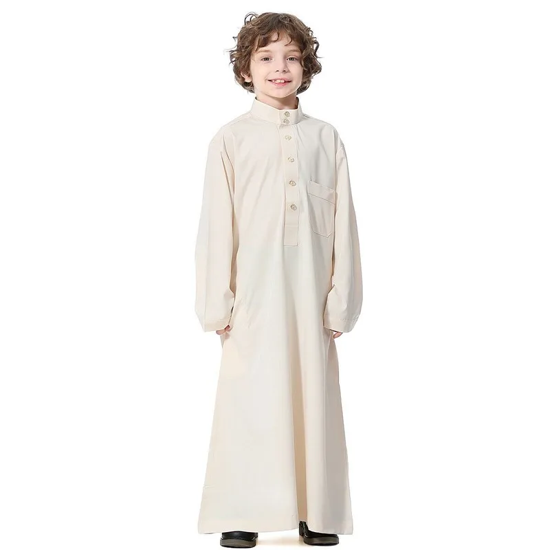 Muslim Kids Boys Clothes Long Sleeve Robe Thobe Jubba Islamic Abaya Middle East Arab Clothing Traditional Costumes Child Dresses