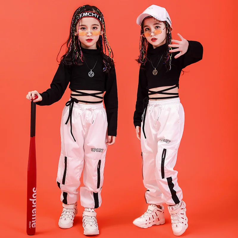 Hip Hop Clothing Children kids Sweatshirt Black Shirt Top Pants for Girl Jazz Dance Costume Ballroom Dancing Clothes Wear | Тематическая