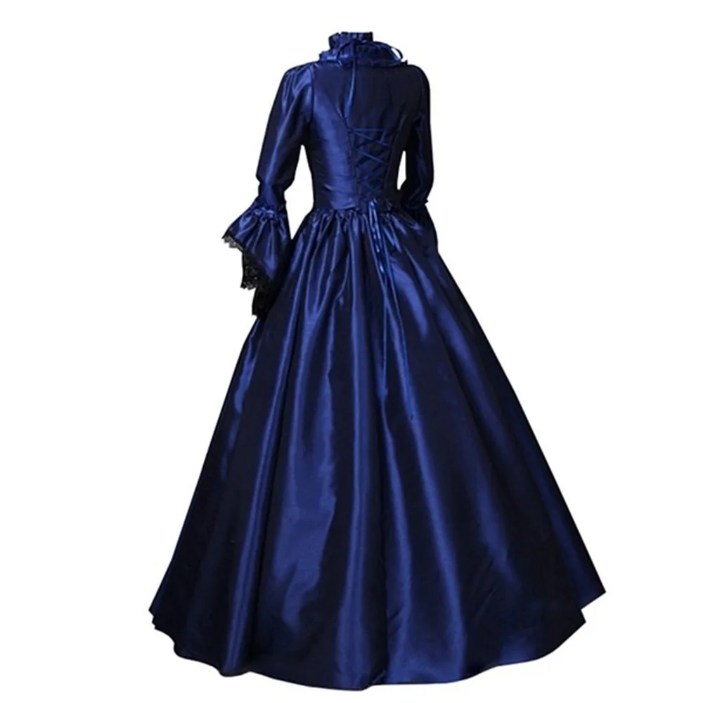 

WEPBEL Women Long Maxi Dress Vintage Full Flare Sleeve Medieval Dress Retro High Waist Bow Floor Length