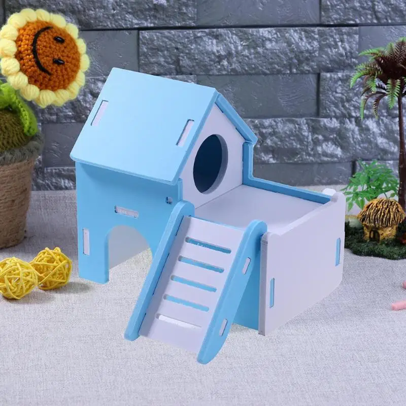 Милый деревянный домик для хомяка смотровая палуба лестница маленьких питомцев