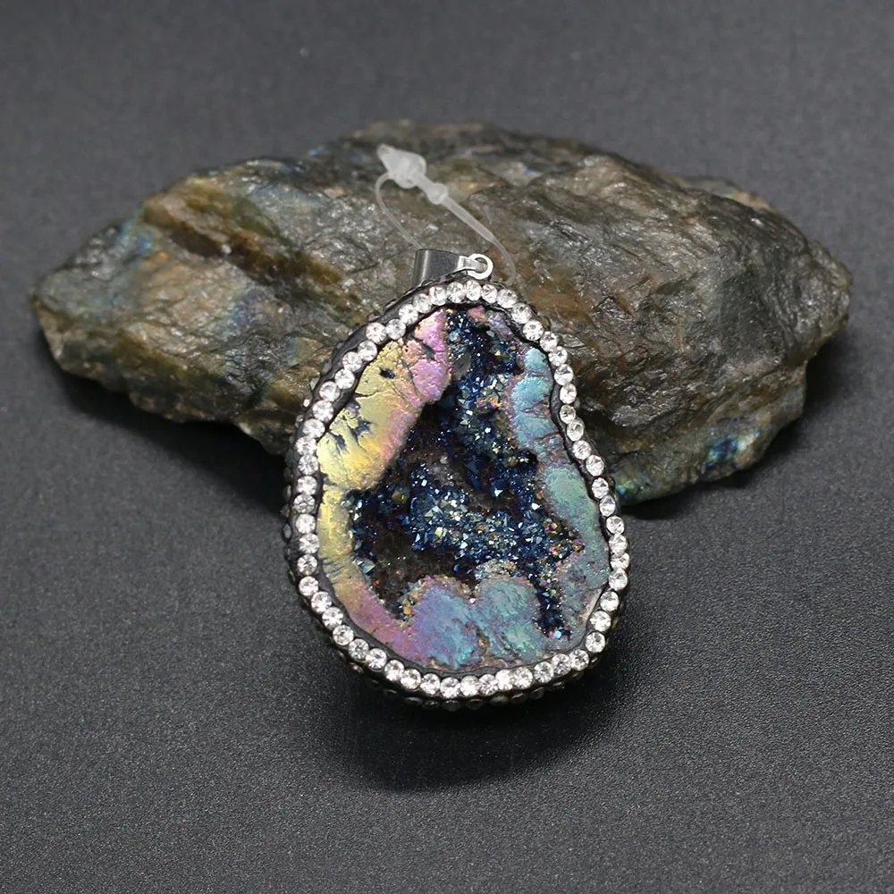 

Natural Stone Pendant Irregular Shape Crystal Set Drill Exquisite Charm for Jewelry Making DIY Necklace Earrings Accessories