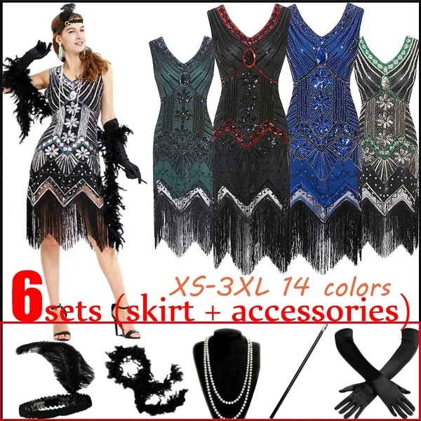 Женское платье с блестками Gatsby винтажное бахромой и Пейсли 5 шт. в комплекте 6