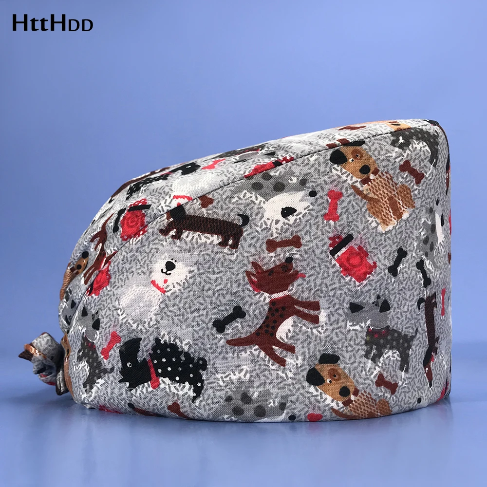 

Fashion Spa Unisex Scrub Hat Veterinary Pet Shop Medical Care Accessories Work Cotton Cap Multicolor Print Breathable Scrub Hats