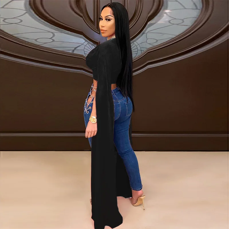 Однотонная футболка с V-образным вырезом накидка рукавами праздничные топы