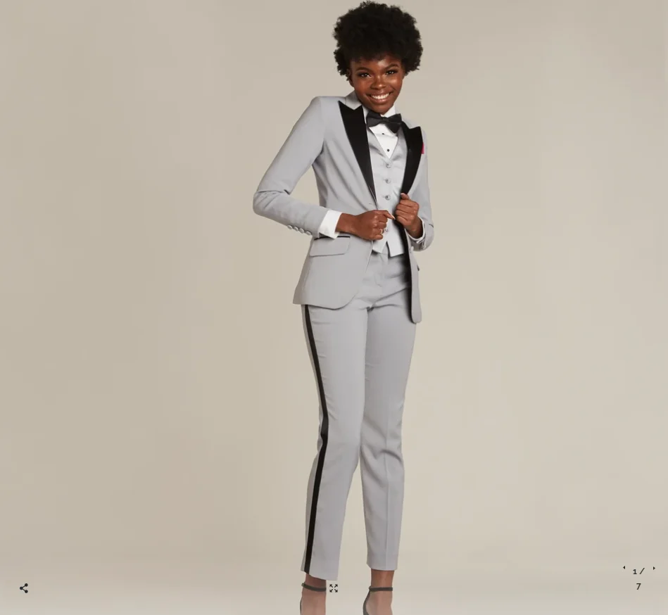 Women's 3-piece Slim Business Work Wear Party Wedding Tuxedo Gray Pants Set Blazer+ Pants+Vest