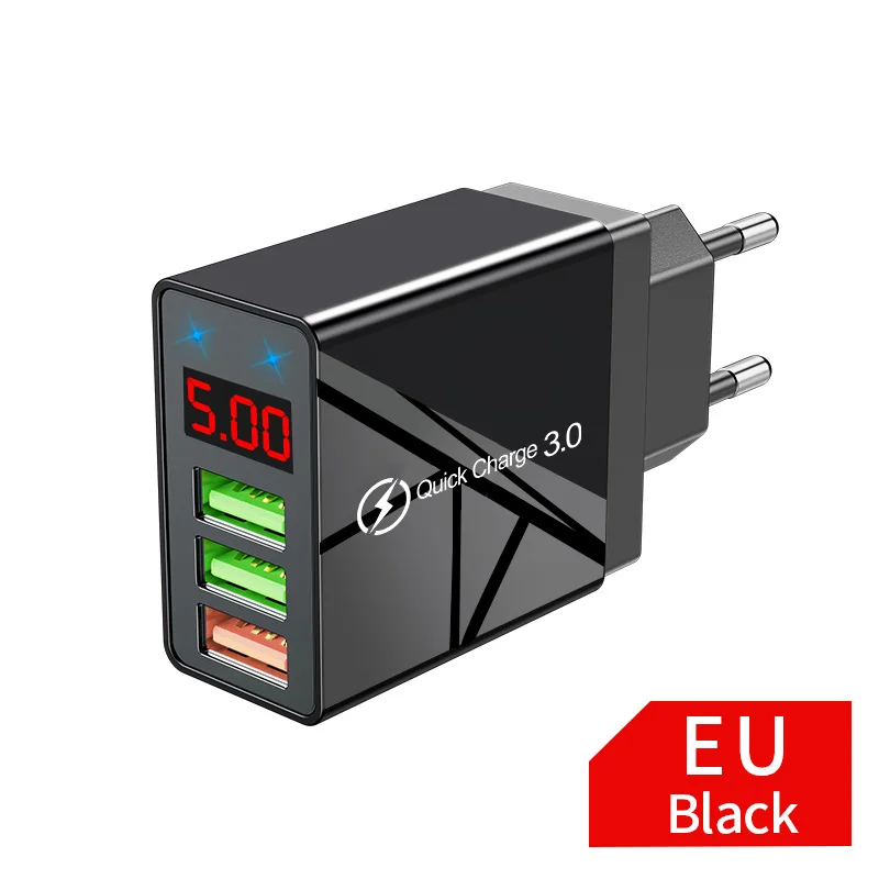

Elough Quick charge 3.0 USB Charger for iPhone 11 7 Xiaomi Samsung Huawei 5V 3A Digital Display Fast Charging Wall Phone Charger