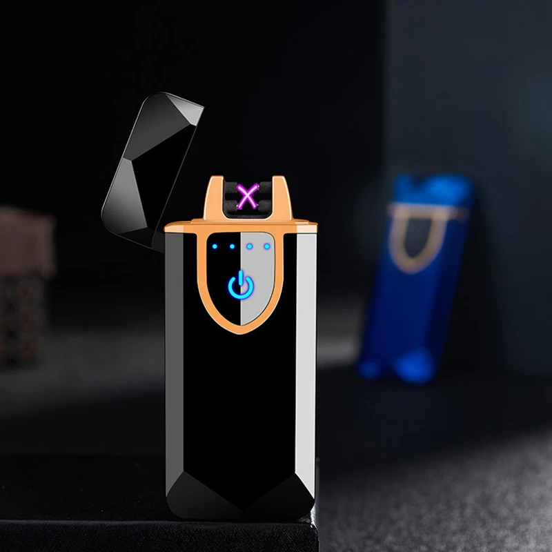 

Creative Diamond Double Arc Pulse Lighter Smart Touch Sensing USB Charging Lighter Windproof Smoking Cigar Lighters Accessories