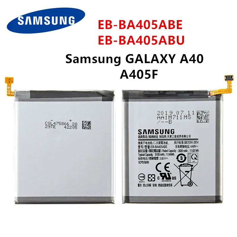 

SAMSUNG Orginal EB-BA405ABE EB-BA405ABU 3100mAh Battery For SAMSUNG Galaxy A40 2019 SM-A405FM/DS A405FN/DS GH82-19582A