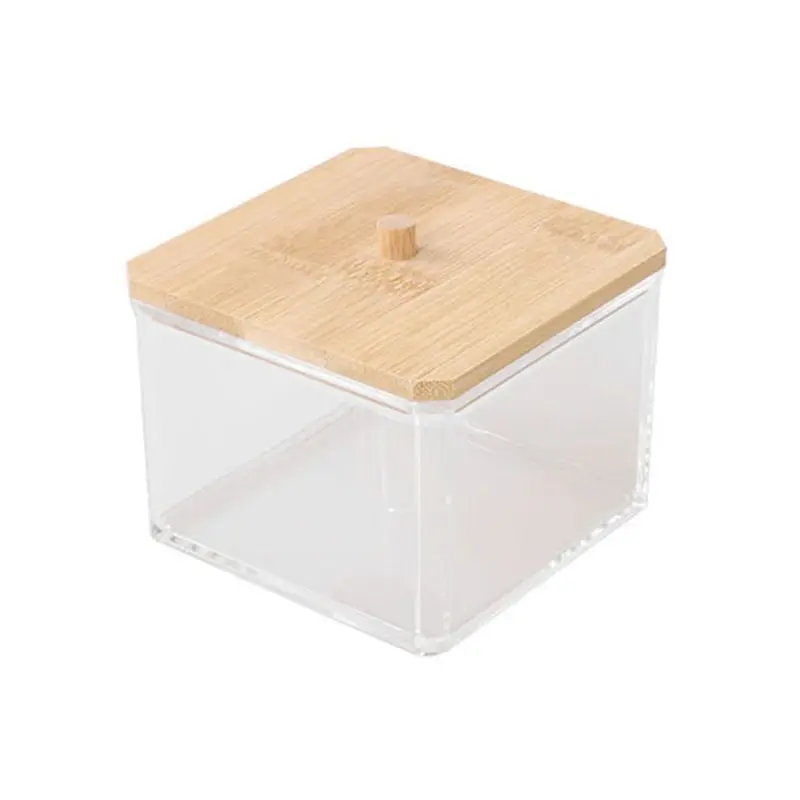 

28TA Makeup Cotton Pads Swab Storage Bin Cosmetics Organizer Box with Bamboo Cover