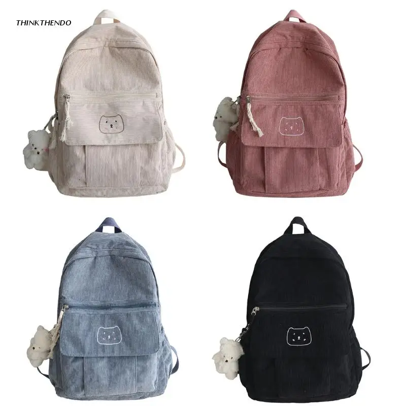 

Cute Corduroy Women Backpack Solid Color Female Student Schoolbag for Teenage Girl Travel Shoulder Bags School Bagpack