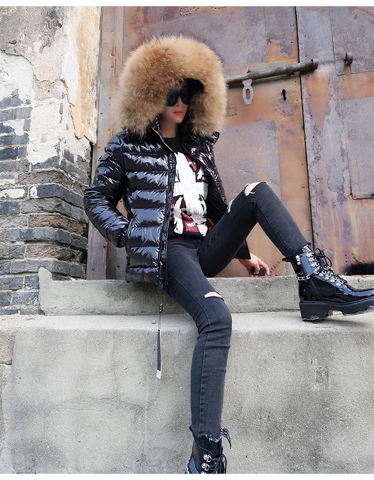 Maomaokong Winter Jacket Women Real Fur Coat Parkas Duck Down Lining Coat Real Raccoon Fur Collar Warm Black Streetwear Women's