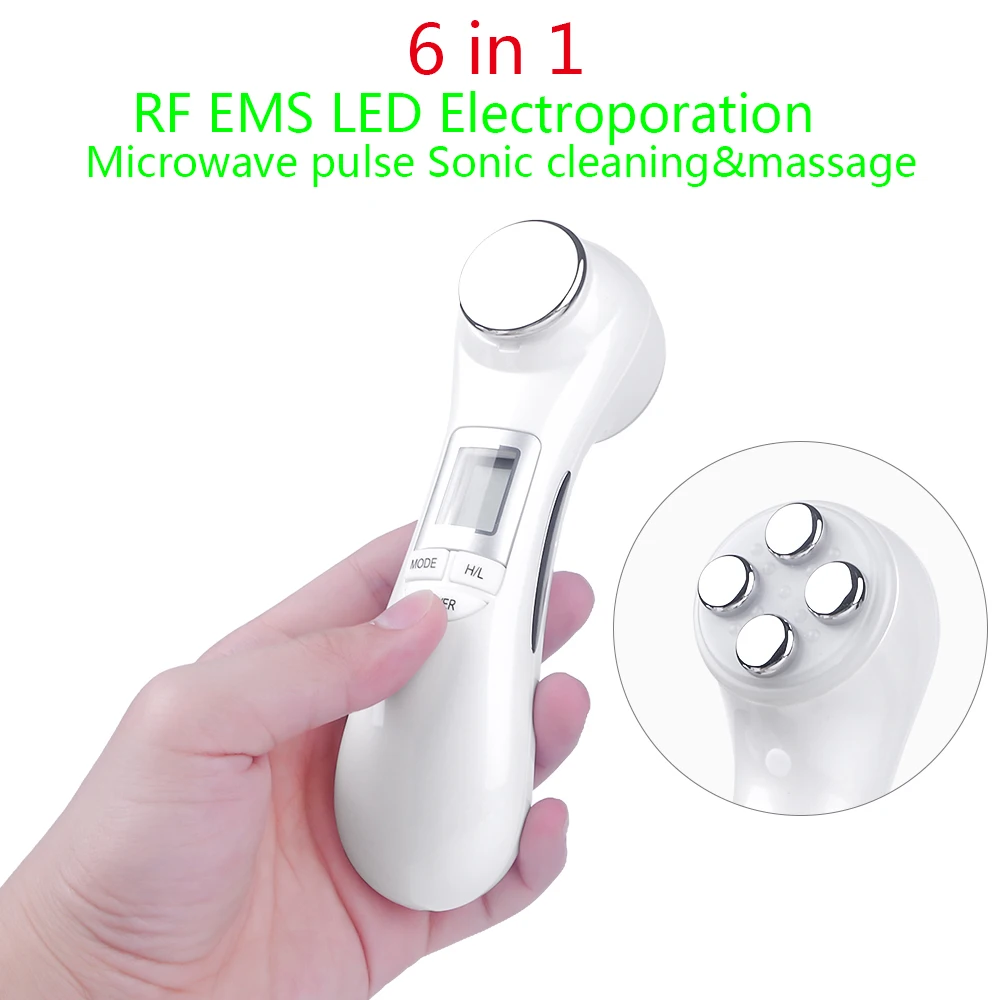 6 in 1 LED RF Photon Therapy Facial Skin Lifting Rejuvenation Vibration Device Machine EMS Ion Microcurrent Mesotherapy Massager