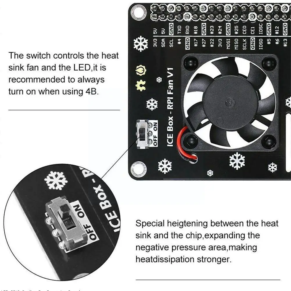 

Cooling Fan GPIO Expansion Board with LED For Raspberry Pi 4B/3B+/3B/3A+ B2AM O5D6