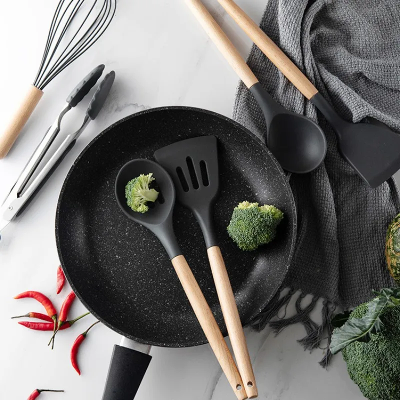 

Kitchen utensils cooking set household full set of kitchen utensils 11 piece set of silicone kitchenware with wooden handle Hot