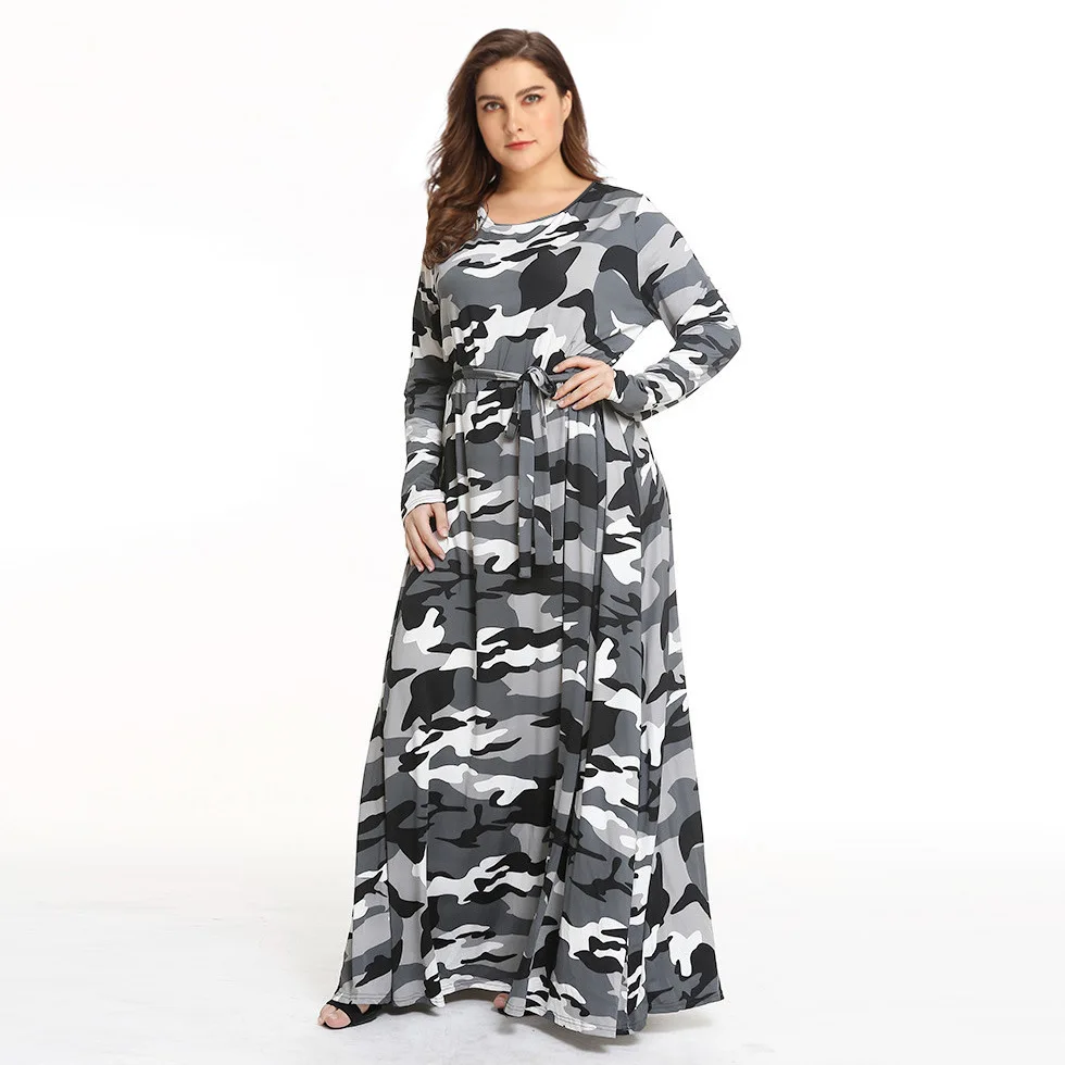 

Women Summer Dress 4XL Polyester Spandex Waist Elsatic Military Casual Army Color 2020 Fashion Plus Size Dress For Women Wear